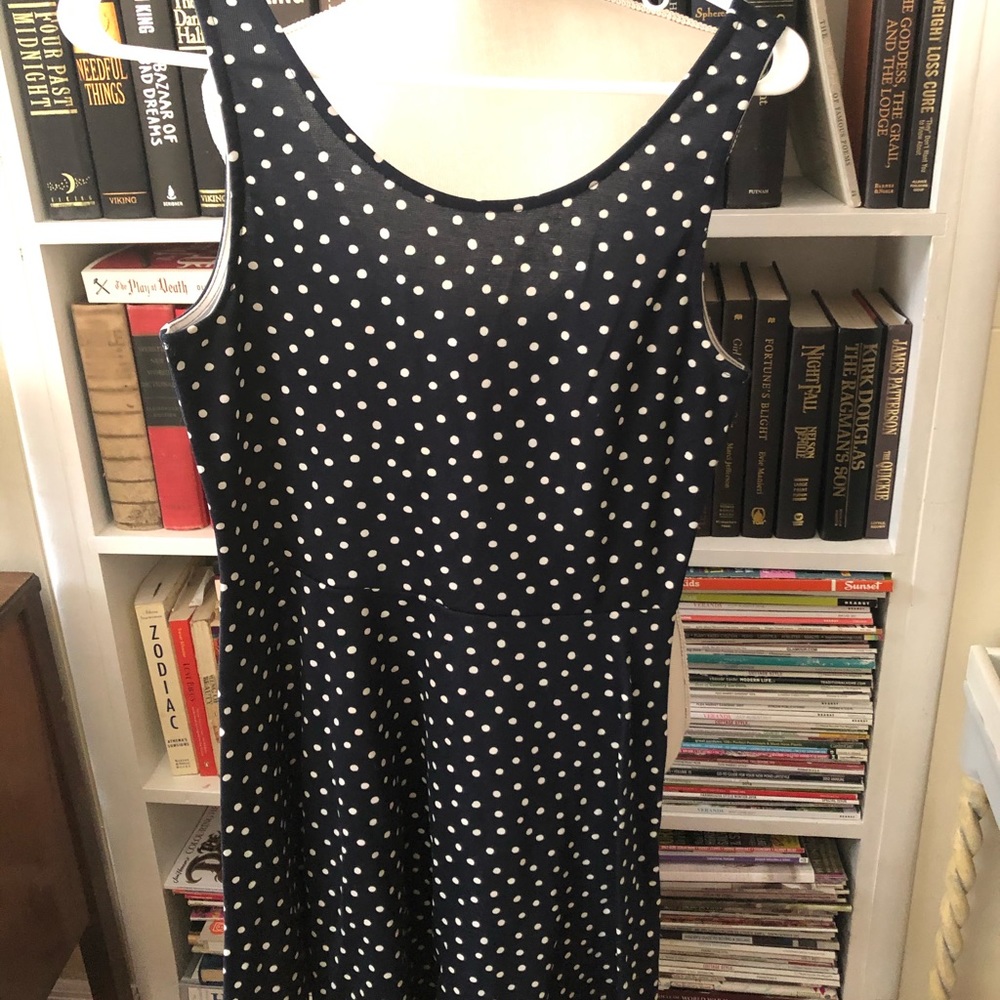Navy blue, polka dot midi dress